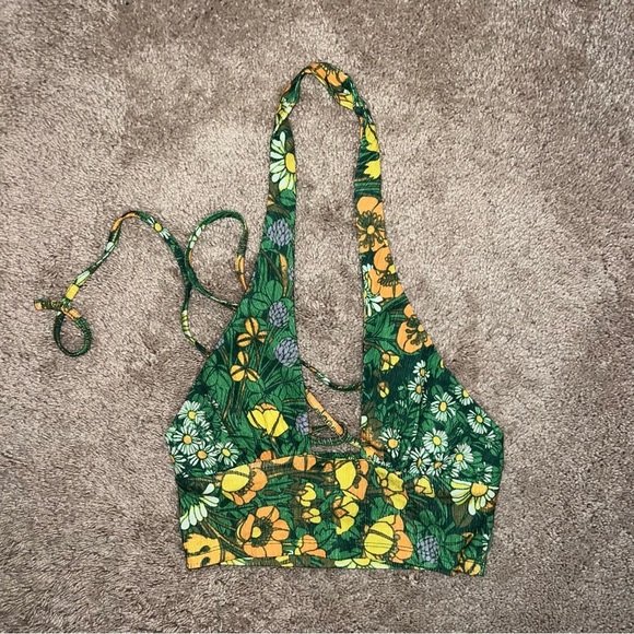 Urban Outfitters Valeria Wrap Over Halter Top Green Floral Size XS - Picture 11 of 13
